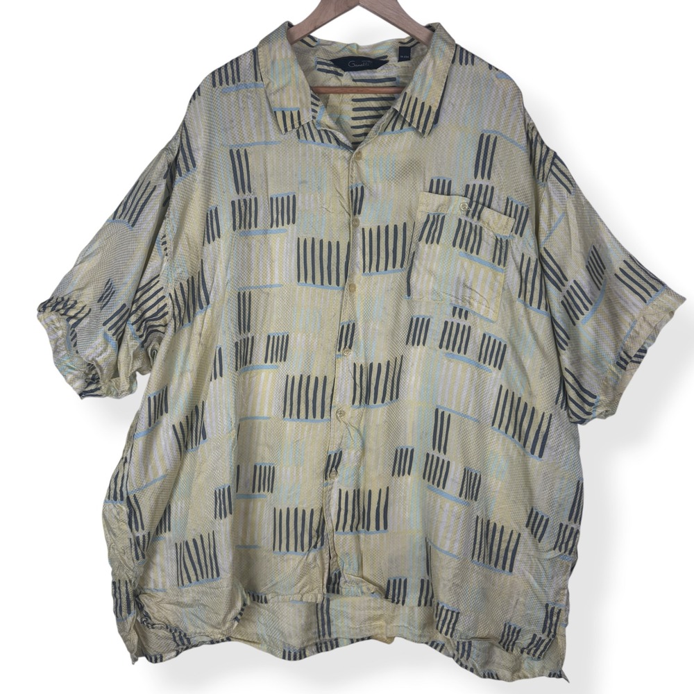 Genelli 100% Silk Shirt Mens Size 5XL Abstract Geometric Luxury Resort Vintage